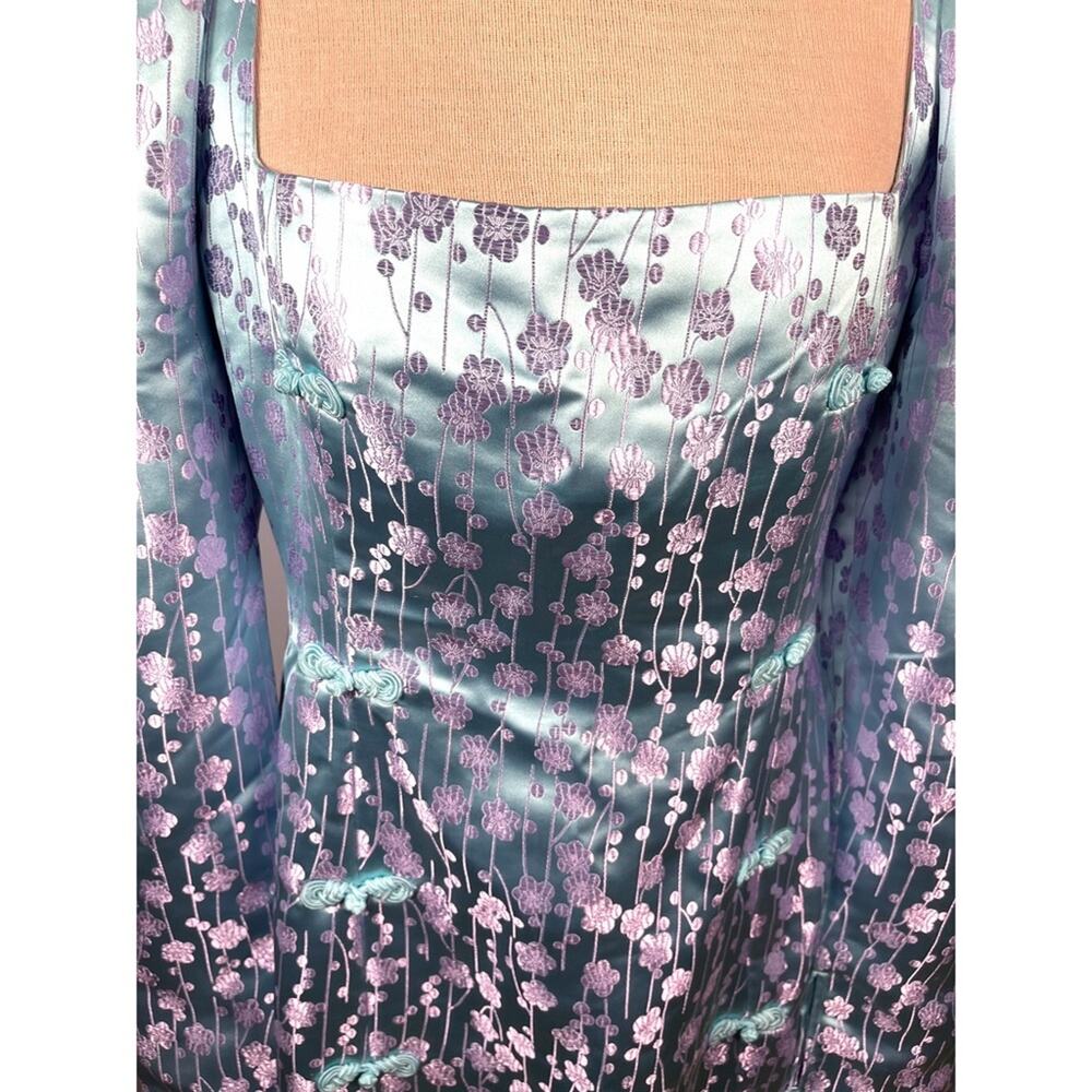 SAU LEE Jen Chinese Jacquard Floral Long Sleeve Mini Dress in Blue Size 12 - Picture 9 of 15